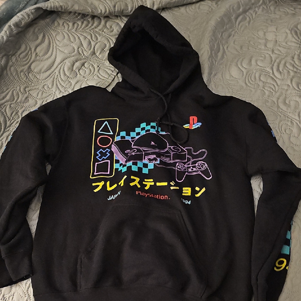1994 Sony PlayStation Black Sweatshirt Hoodie W/ Iconic Colorful Logo